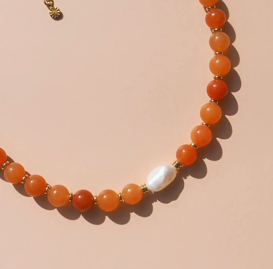 Freshwater Pearl with Red Aventurine Necklace