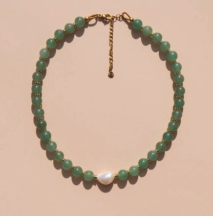 Freshwater Pearl with Green Aventurine Necklace