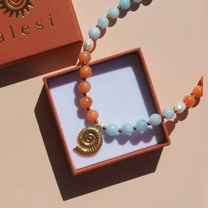 Freshwater Pearl Spiral Shell Beaded Necklace