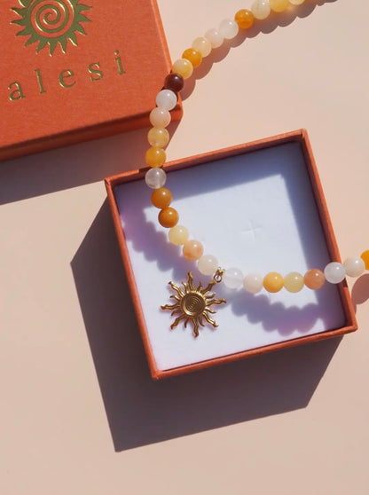 Sun Yellow Multi Beaded Gemstone Necklace