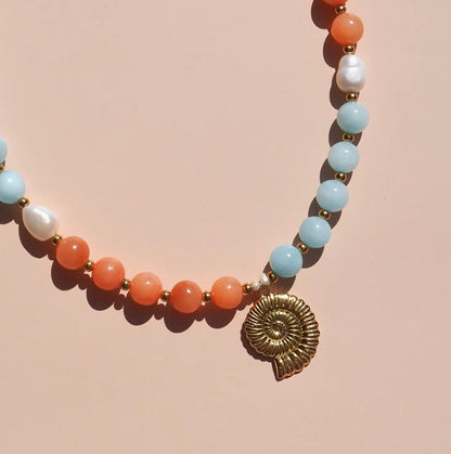 Freshwater Pearl Spiral Shell Beaded Necklace